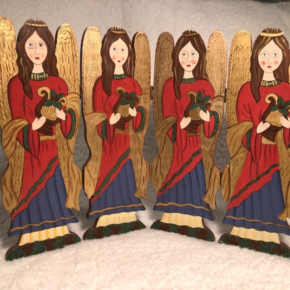 World Bazars Angels Cover Compact Foldable Wooden Screen 15”w x 11.5”h - Picture 1 of 8